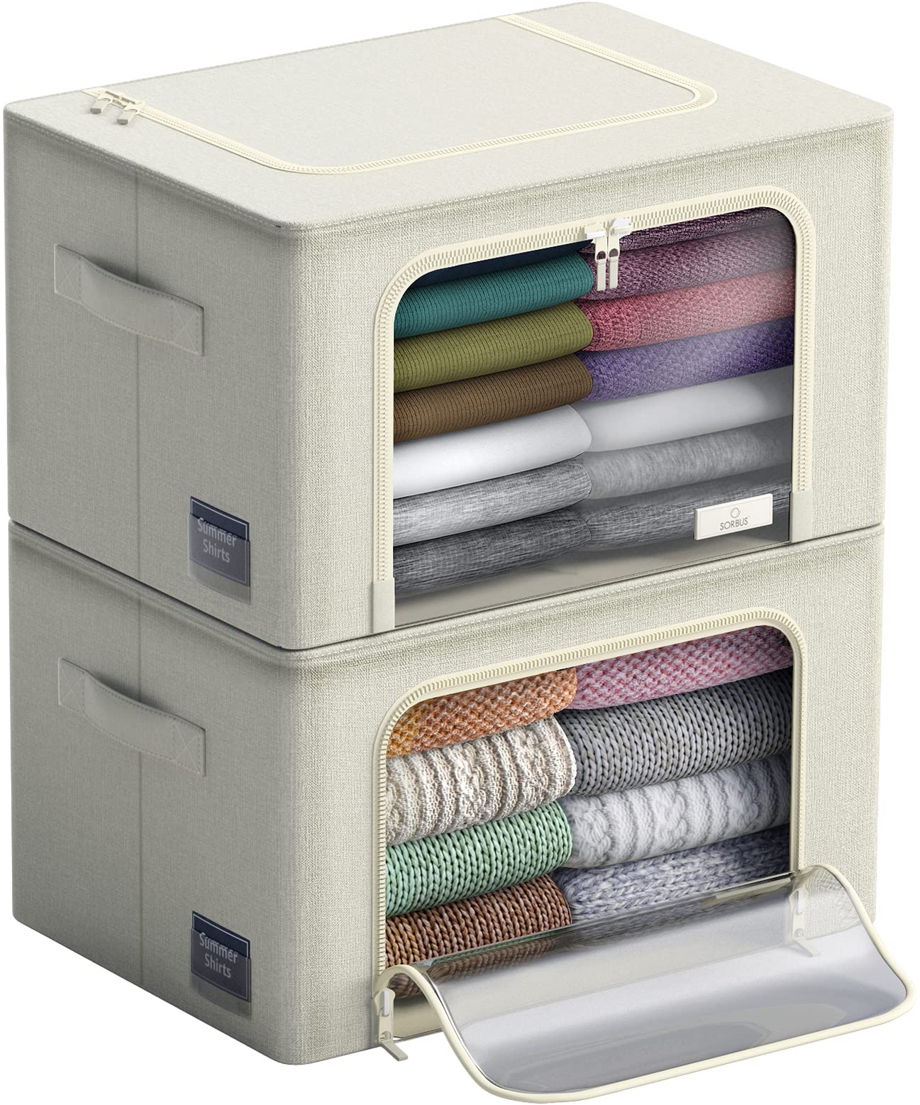 Sorbus Storage Bins with Metal Frame - Stackable & Foldable Clothes Organizer Bags - Oxford Fabric Storage Containers with Large