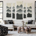 IOWER Large Macrame Wall Hanging 5Pcs Handmade Dip-Dyed Mountain Wall Decor Combination suspension Bedroom Living room Modern Fi