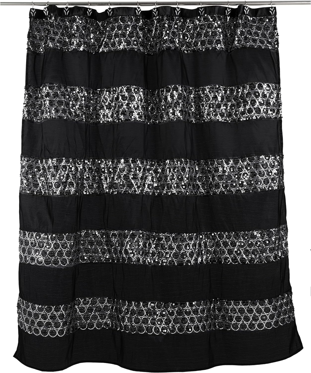 Zahari Home Sinatra Bathroom Shower Curtain Glamorous Bling Fabric Shower Curtain, 72x70, Black