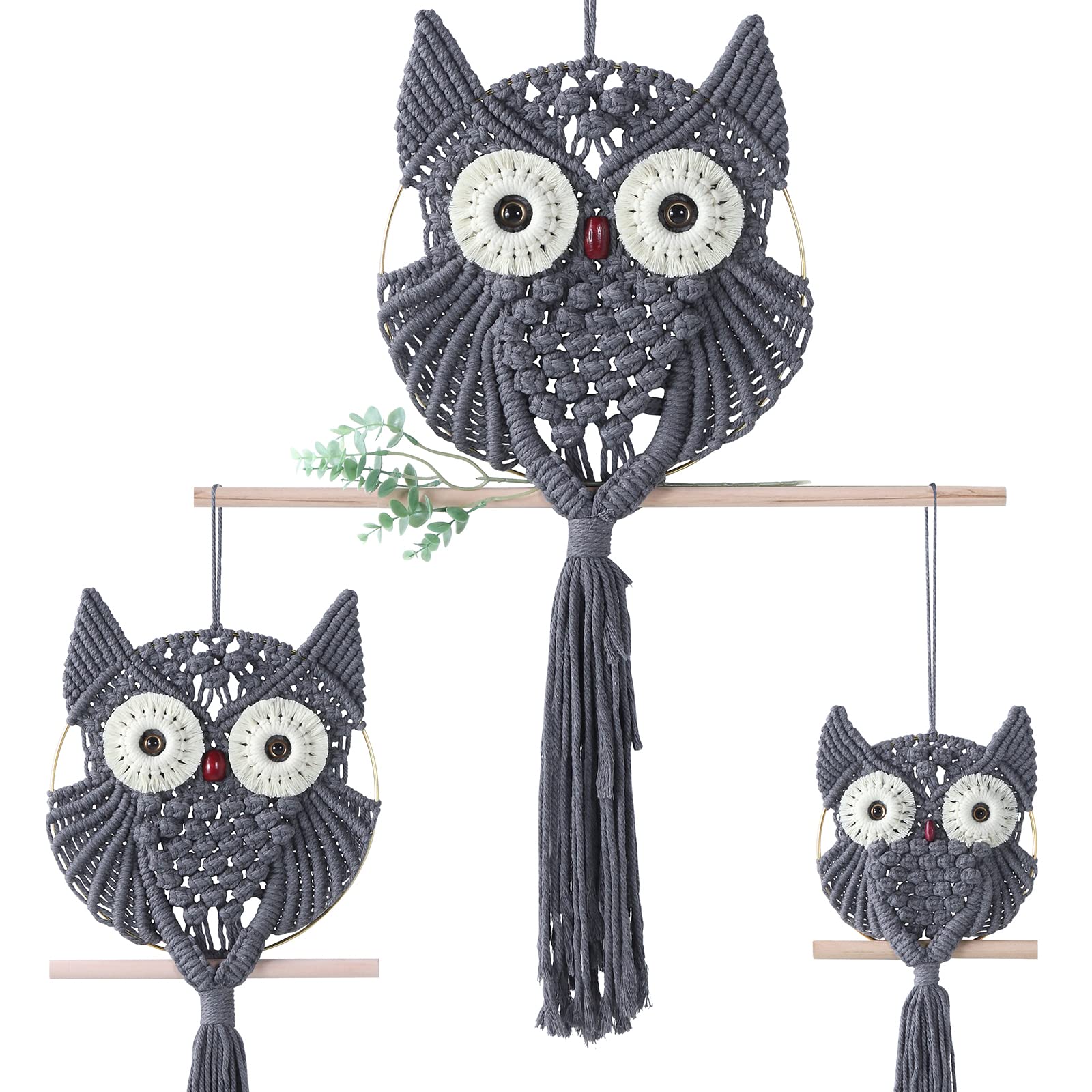 MVSUTA Owl Grey Cotton Handmade Macrame Wall Hanging Tapestry Home Decor Art and Gray Craft Wonderful Decoration Woven Boho Orna