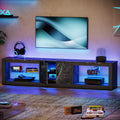 Bestier 80 Inch TV Stand for 65/75/85 inch TVs, Modern LED Entertainment Center with Storage Cabinet, Adjustable Glass Shelves &