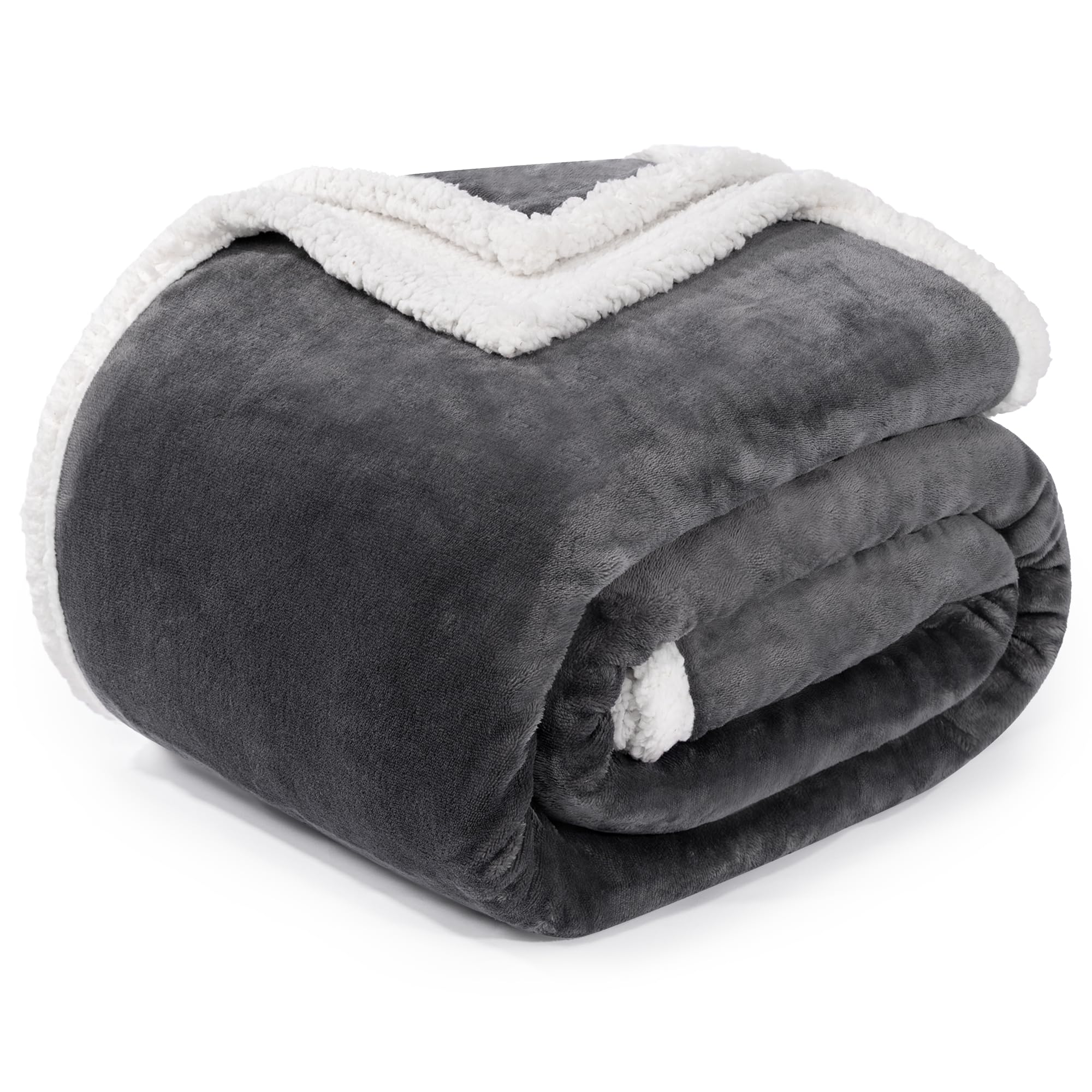 BEAUTEX Sherpa Fleece Throw Blankets, Soft Fluffy Flannel Plush Blanket and Throw, Fuzzy Cozy Grey Cuddle Blankets for Couch Bed