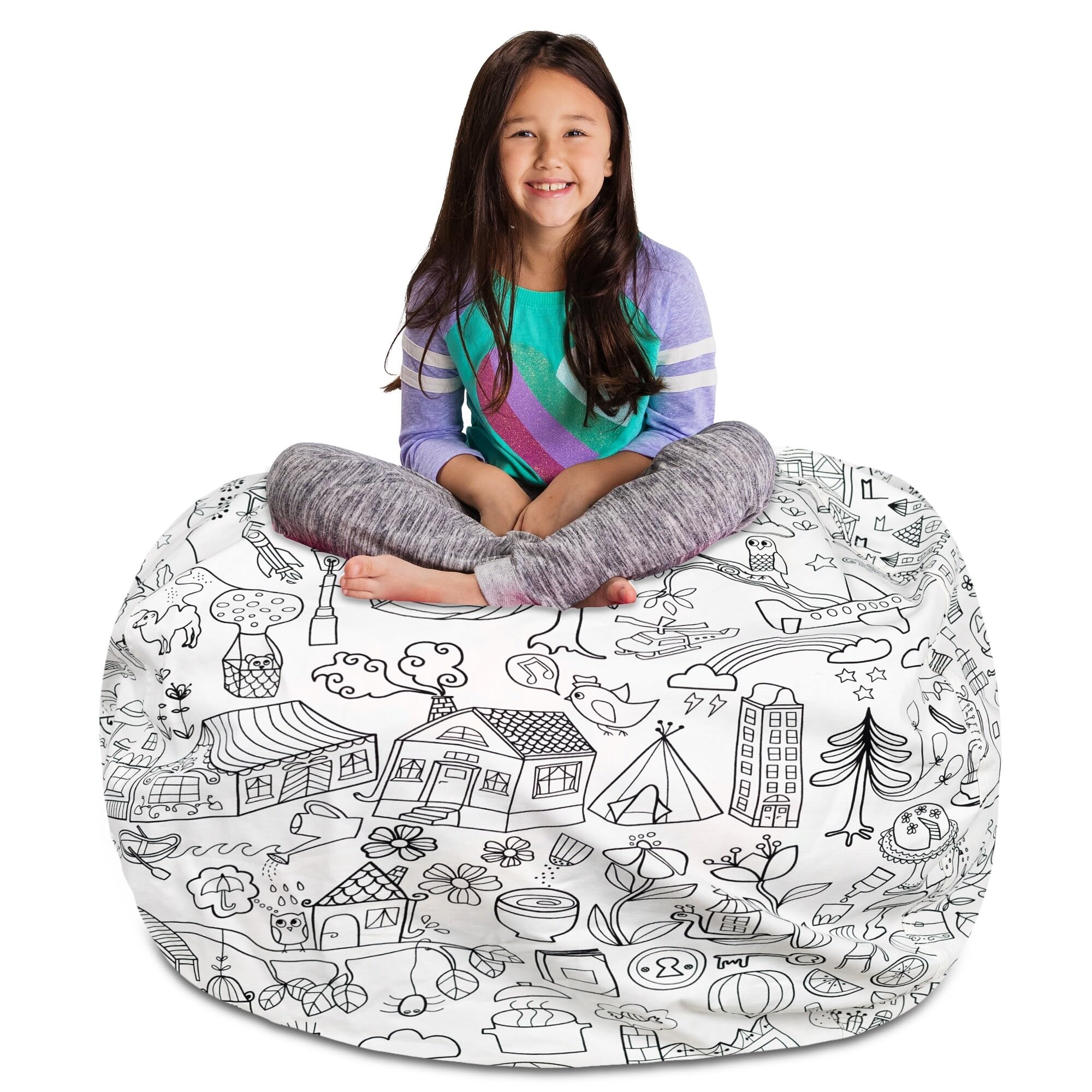 Posh Stuffable Kids Stuffed Animal Storage Bean Bag Chair Cover - Childrens Toy Organizer, X-Large-48 - Canvas Coloring Fabric -