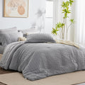 CozyLux King Seersucker Comforter Set with Sheets Light Grey Bed in a Bag 7-Pieces All Season Bedding Sets with Comforter, Pillo