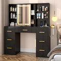 47   W Large Vanity Desk with Mirror and Lights, 8 Storage Shelves 7 Drawers Vanity Table, Big Makeup Vanity Desk with 3 Light