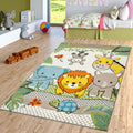Paco Home Kids Room Rug Cute Zoo Animals Jungle Lion and Elephants in 3D Effect Colorful, Size: 311 Round