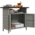 Outsunny Wicker Outdoor Storage Cabinet, Rattan Outdoor Bar Table with 2 Doors and Shelf, Outdoor Buffet Cabinet Sideboard with 