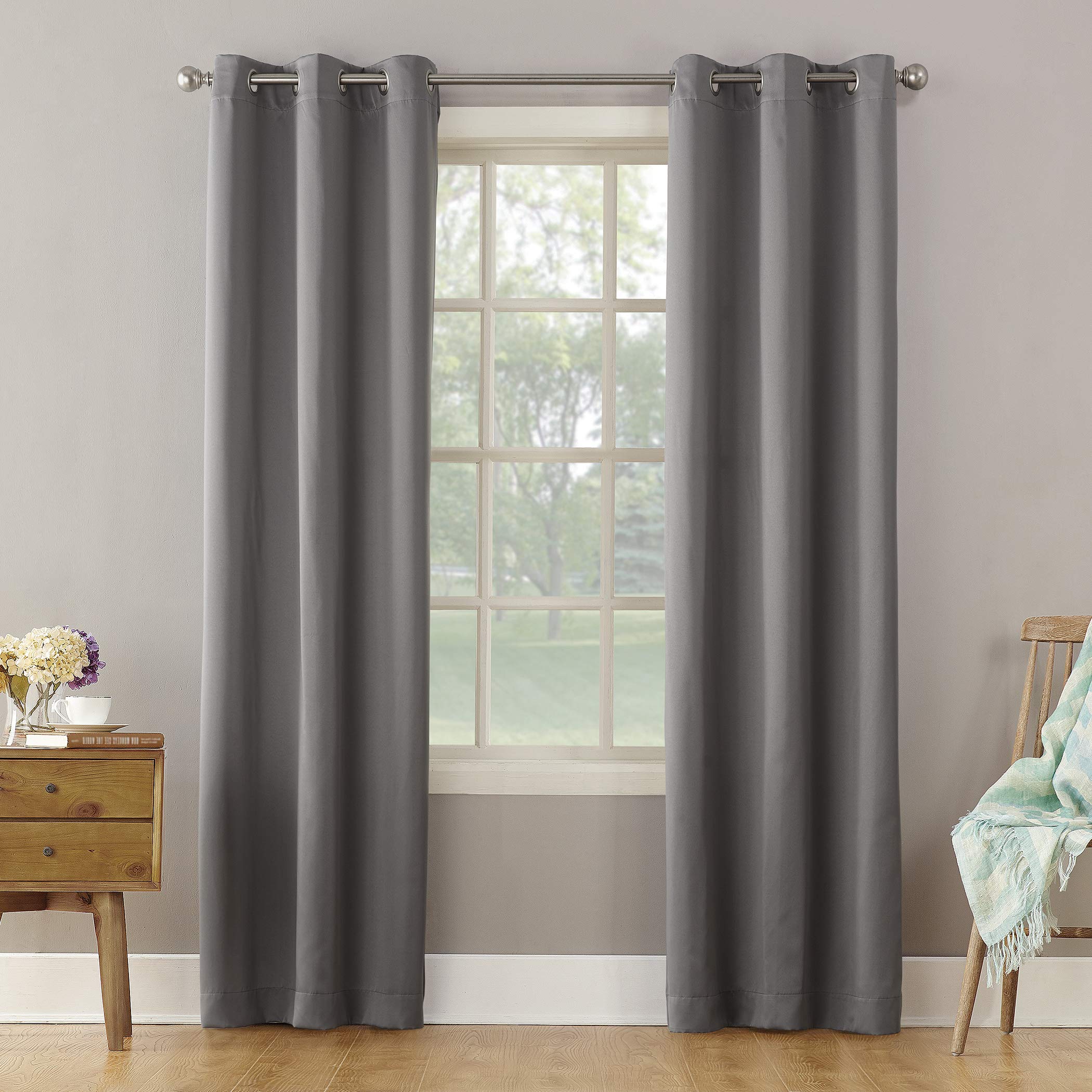 Sun Zero Becca Energy Efficient Grommet Curtain Panel, 40 x 63, Gray