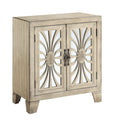 Benjara Console Table with 2 Glass Doors and Floral Motif, White
