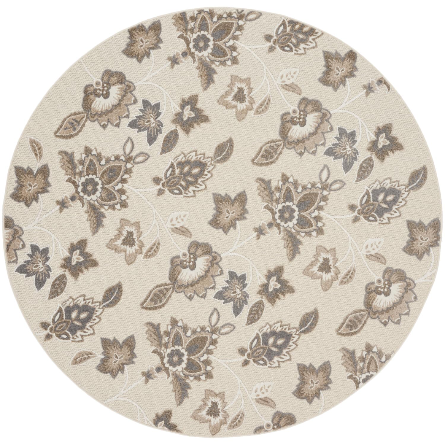 Nourison Aloha Indoor-Outdoor Beige 710    x Round Area Rug, Easy Cleaning, Non Shedding, Bed Room, Living Room, Dining Room, Ba