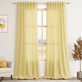 Yellow Semi Sheer Curtains 108 Inches Long 2 Panels Set Back Tab Loop Pocket Linen Blend Boho Large Window Curtain Extra Long Li