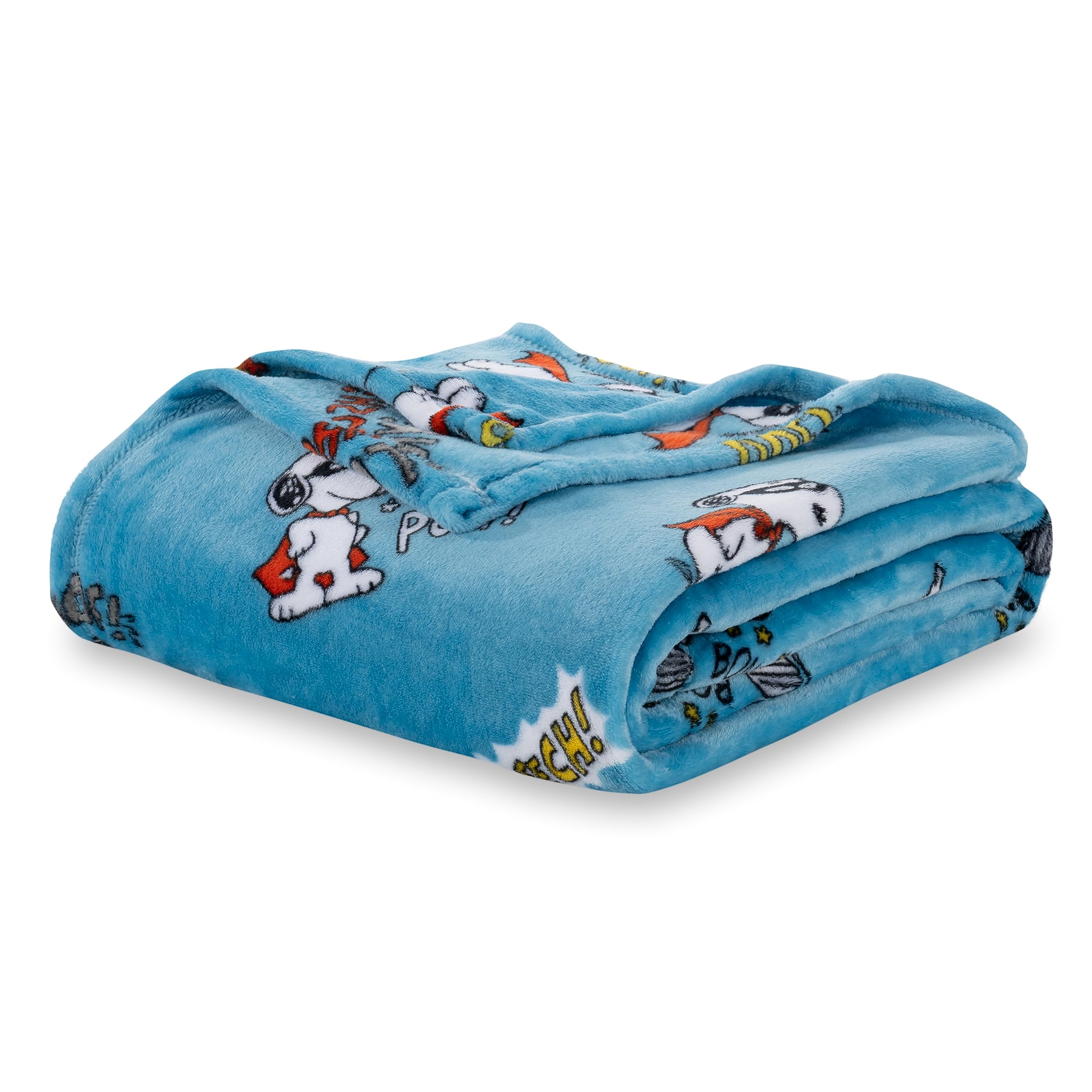 Berkshire Blanket Peanuts VelvetLoft Cute Character Snoopy Plush Throw Blanket,Peanuts Large Masked Marvel Toss Happy Blue,55 in