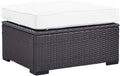 Crosley Furniture Biscayne Wicker Outdoor Ottoman Foot Rest for Patio, Deck, Porch, Brown with White Cushions