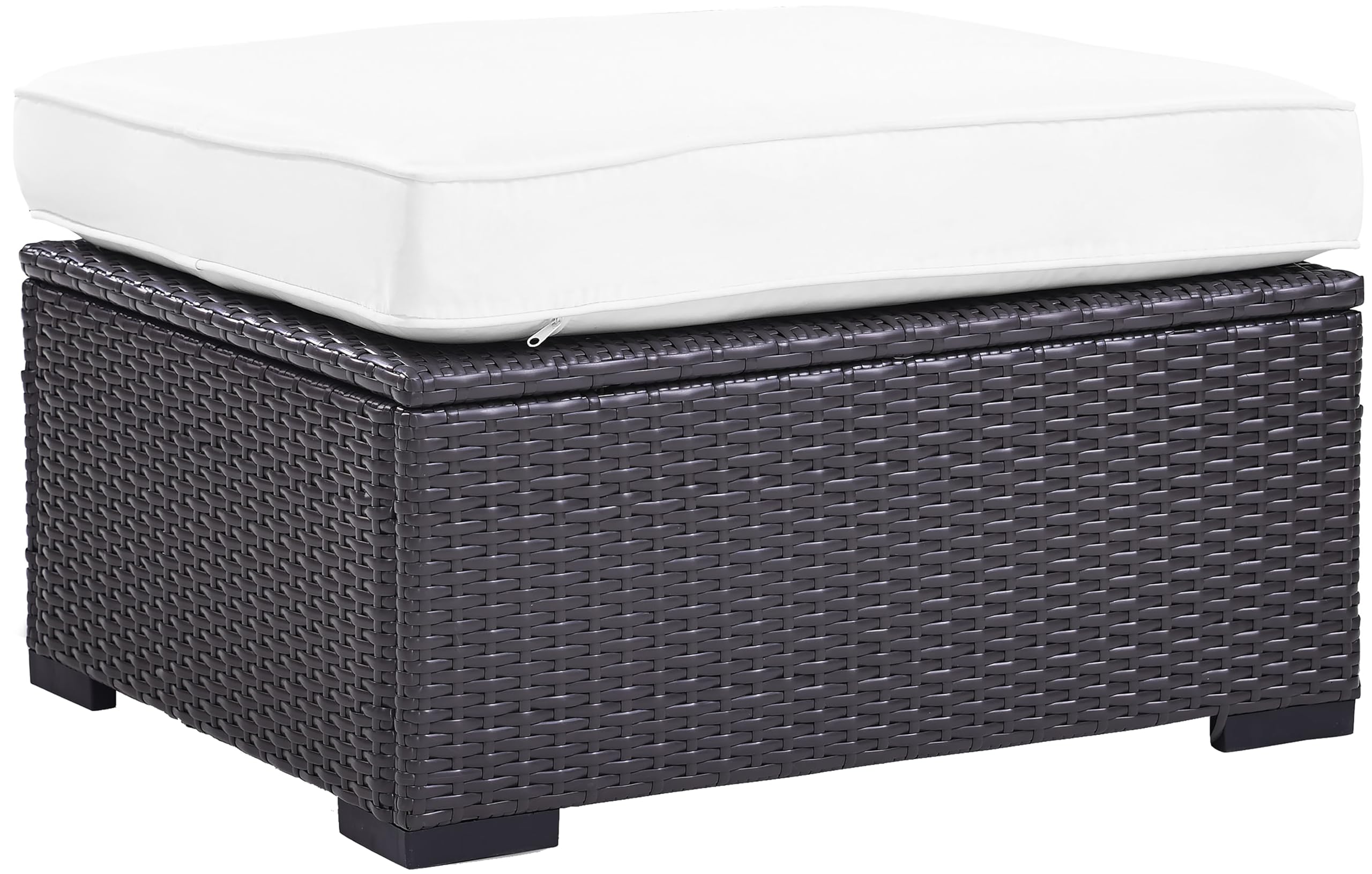 Crosley Furniture Biscayne Wicker Outdoor Ottoman Foot Rest for Patio, Deck, Porch, Brown with White Cushions