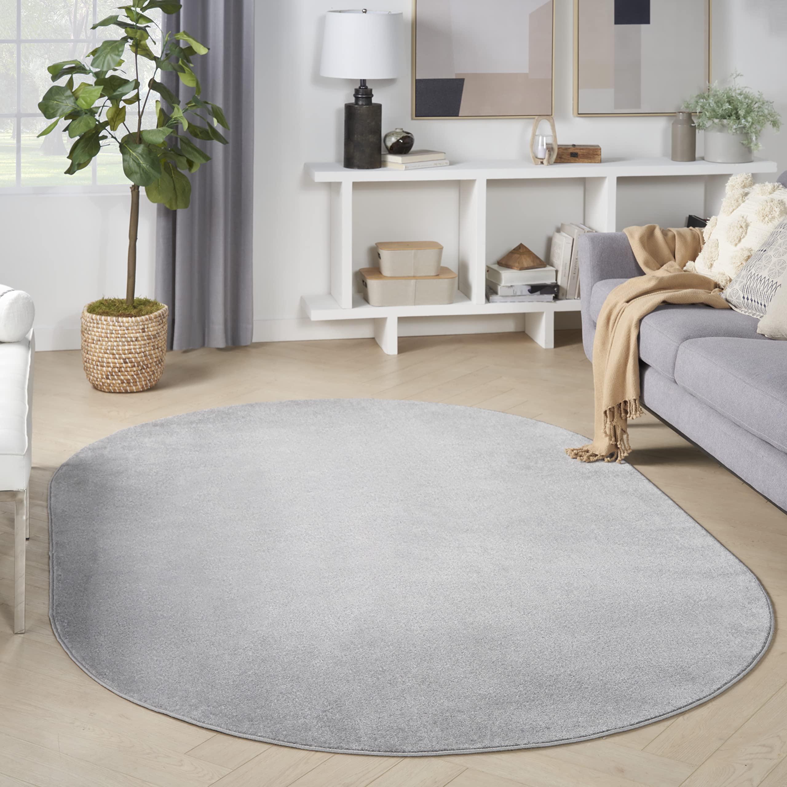 Nourison Home Essentials Indoor/Outdoor Silver Grey 6 x 9 Oval Area Rug, Easy Cleaning, Non Shedding, Bed Room, Living Room, D