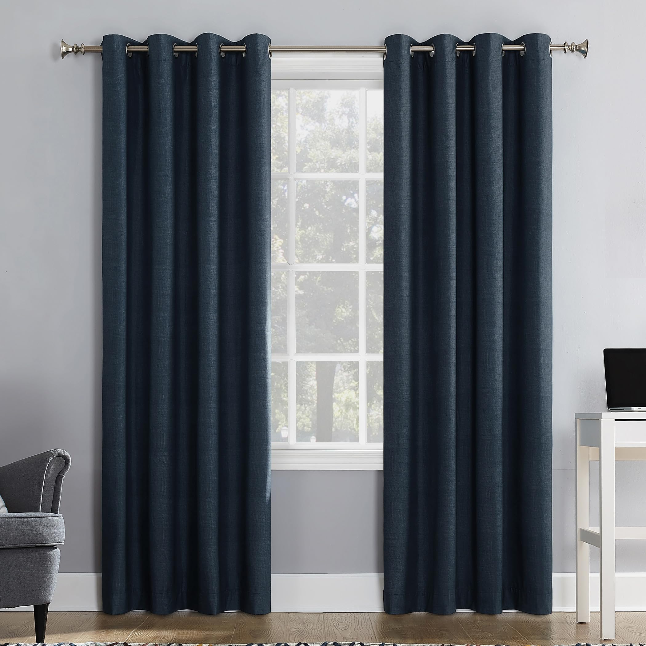 Sun Zero Columbia Thermal Insulated 100% Blackout Grommet Curtain Single Panel, 50 x 108, Navy Blue