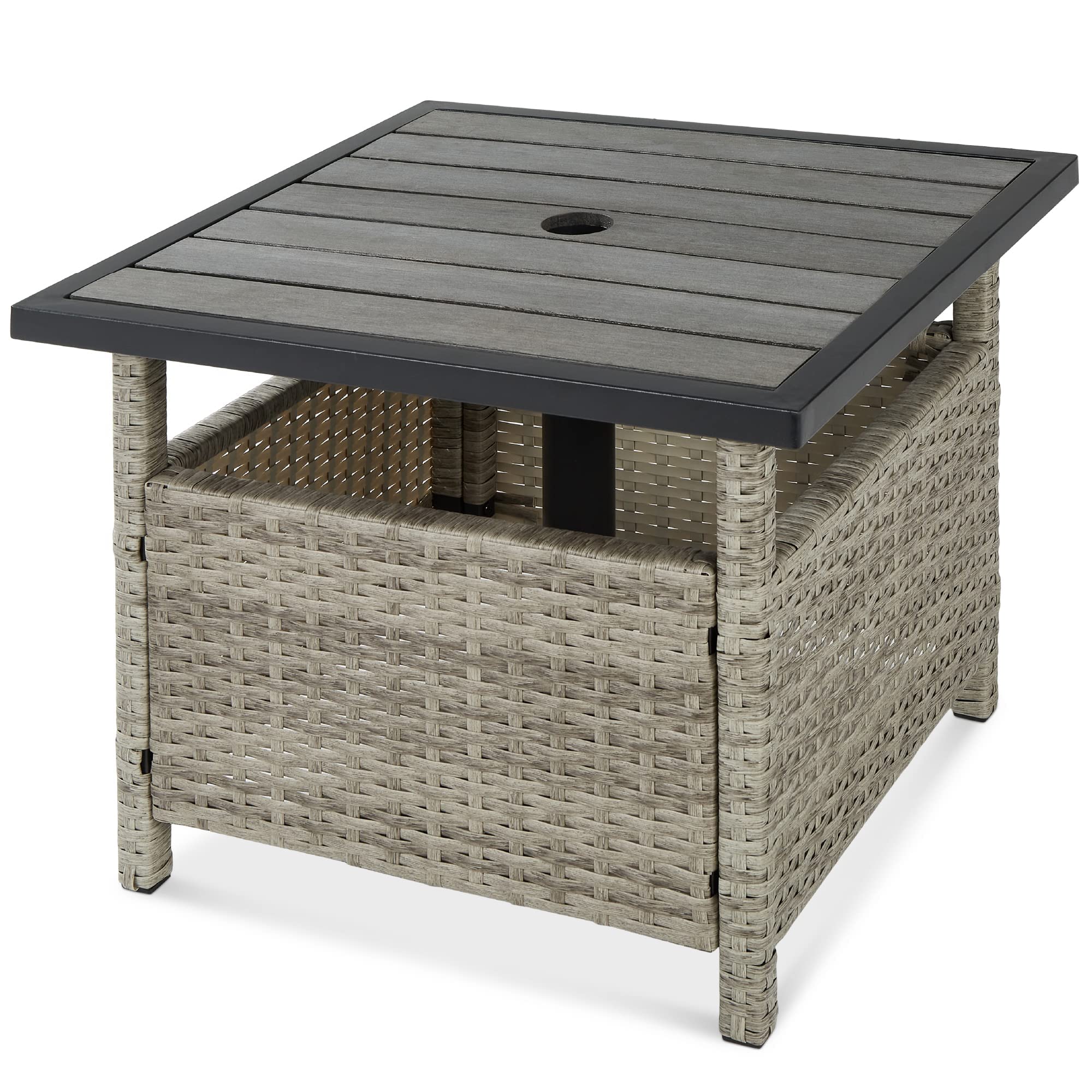 Best Choice Products Wicker Side Table with Umbrella Hole, Square PE Rattan Outdoor End Table for Patio, Garden, Poolside, Deck 