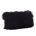 SARO LIFESTYLE 100% Wool Mongolian Lamb Fur Throw Pillow with Poly Filling, 12 x 20, Black