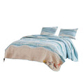 Benjara Maritsa Three Piece Queen Size Fabric Quilt Set with Coastal Prints, Blue