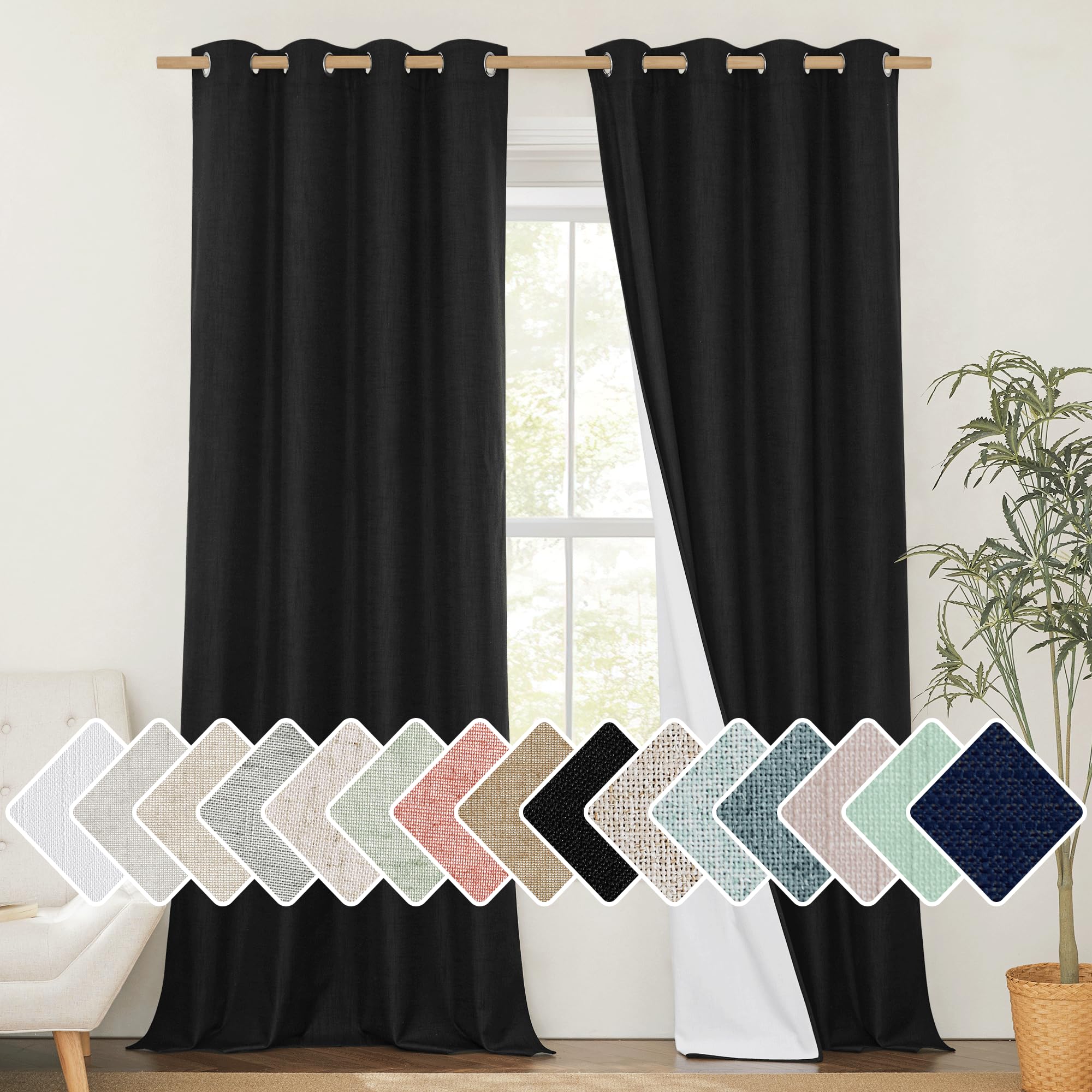NICETOWN Vintage Open Linen Weave Flax Thermal Curtains, 100% Blackout Curtains 120 inches Long for Dining Room, Soundproof Wind