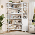 Keyluv White Corner Bookshelf 72 Tall Corner Book Shelves Cases 2 Pieces Open Bookcase Large Storage Display Shelf Standing 6 Ti