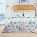 Loves cabin King Size Quilt Bedding Set Coastal Pink Bedspreads - Summer Beach Nautical Lightweight Bedspread- Reversible Beddi