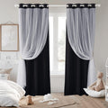 PONY DANCE Black Blackout Curtains for Living Bedroom with White Sheer Overlay Light Blocking Drapes for Kids Room Darkening wit
