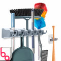 Combo 5 Slot Broom Holder w/ 1 Self Adhesive Mop Gripper No-Drilling, Wall Mount Tool Organizers For Kitchen, Garage, Laundry Ro