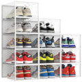 Pinkpum XXL Larger Shoe Storage Boxes Fit Size 14, Clear Plastic Stackable Shoe Organizer 12 Pack Sneaker Storage for Sneakerhea