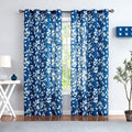White and Blue Curtains for Bedroom 84 Length Semi-Sheer Print Leaf Curtains for Living Room Windows, Deep Blue Grommet Top, 2 P