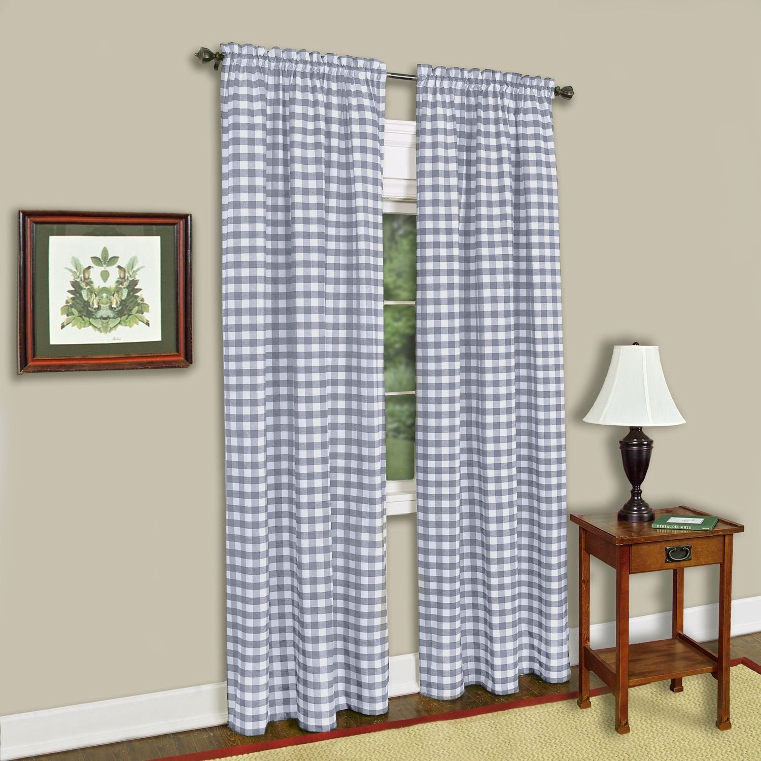 ACHIM Buffalo Check Panel Window Curtain - 42 Inch Width, 63 Inch Length - Grey & White Plaid - Light Filtering Farmhouse Countr