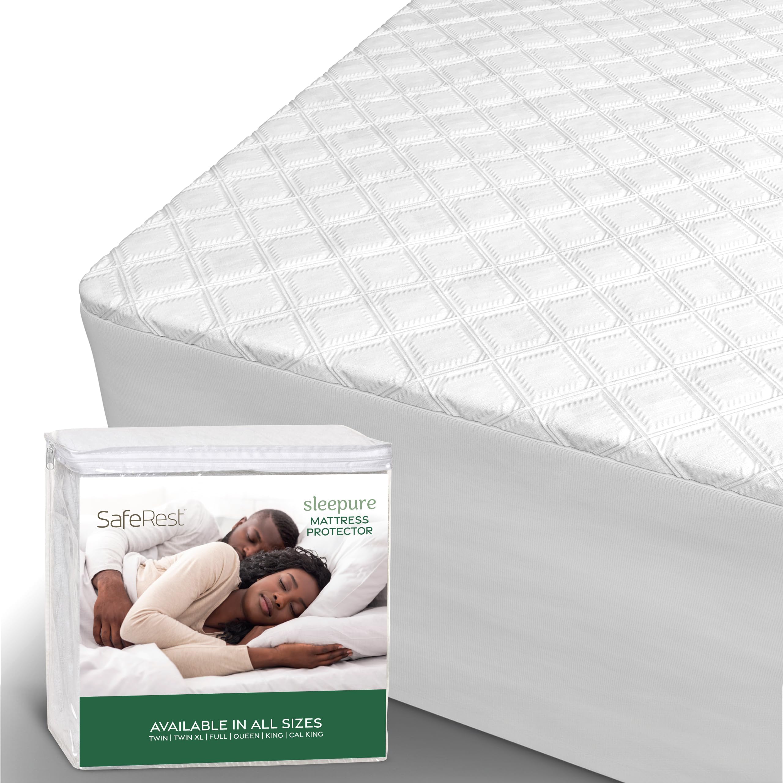 SafeRest Sleepure 100% Waterproof Cal King Size Mattress Protector - Viscose Derived from Bamboo - Fitted with Stretchable Pocke