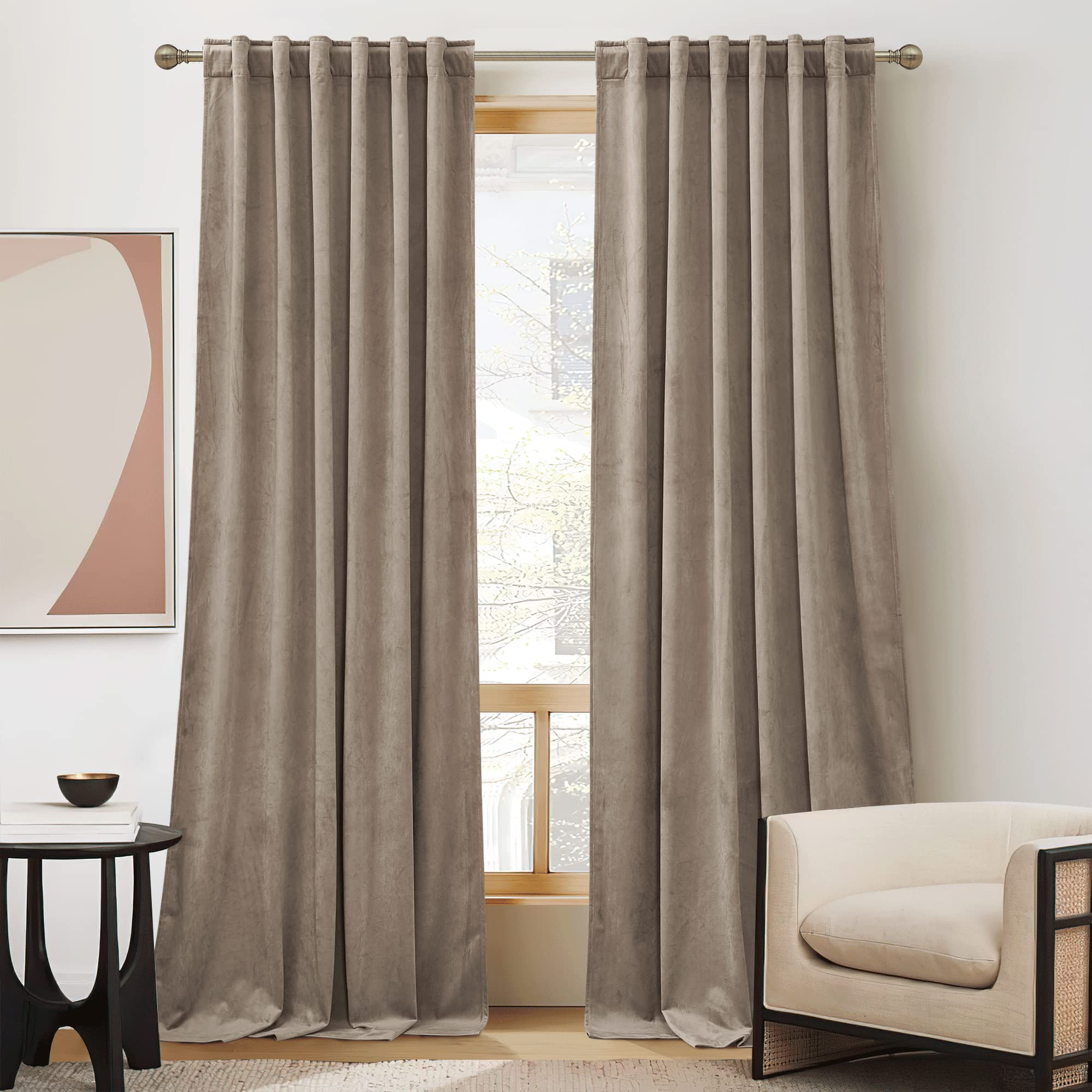 RYB Home Bedroom Curtains Heavy Velvet, Room Darkening Privacy Window Curtains Soft Durable Velvet Backdrops for Sliding Door Li