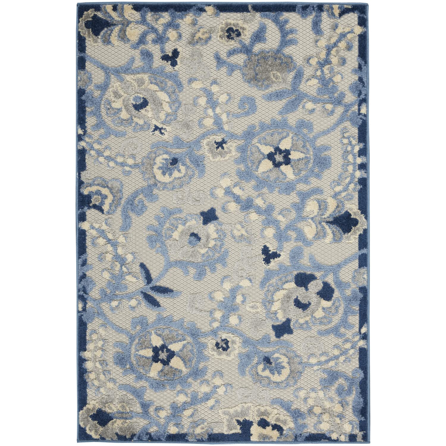 Nourison Aloha Indoor/Outdoor Blue/Grey 3 x 5 Area Rug, Easy Cleaning, Non Shedding, Bed Room, Living Room, Dining Room, Backy