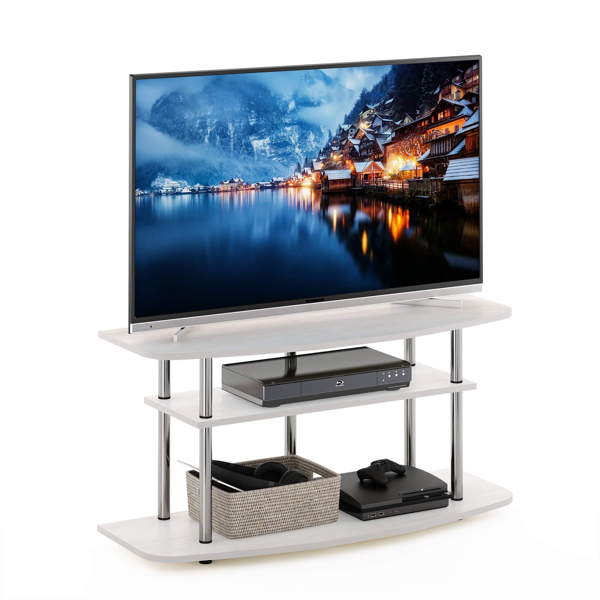 Furinno Frans Turn-N-Tube TV Stand for TV Size up to 43 Inch, 3-Tier, White Oak