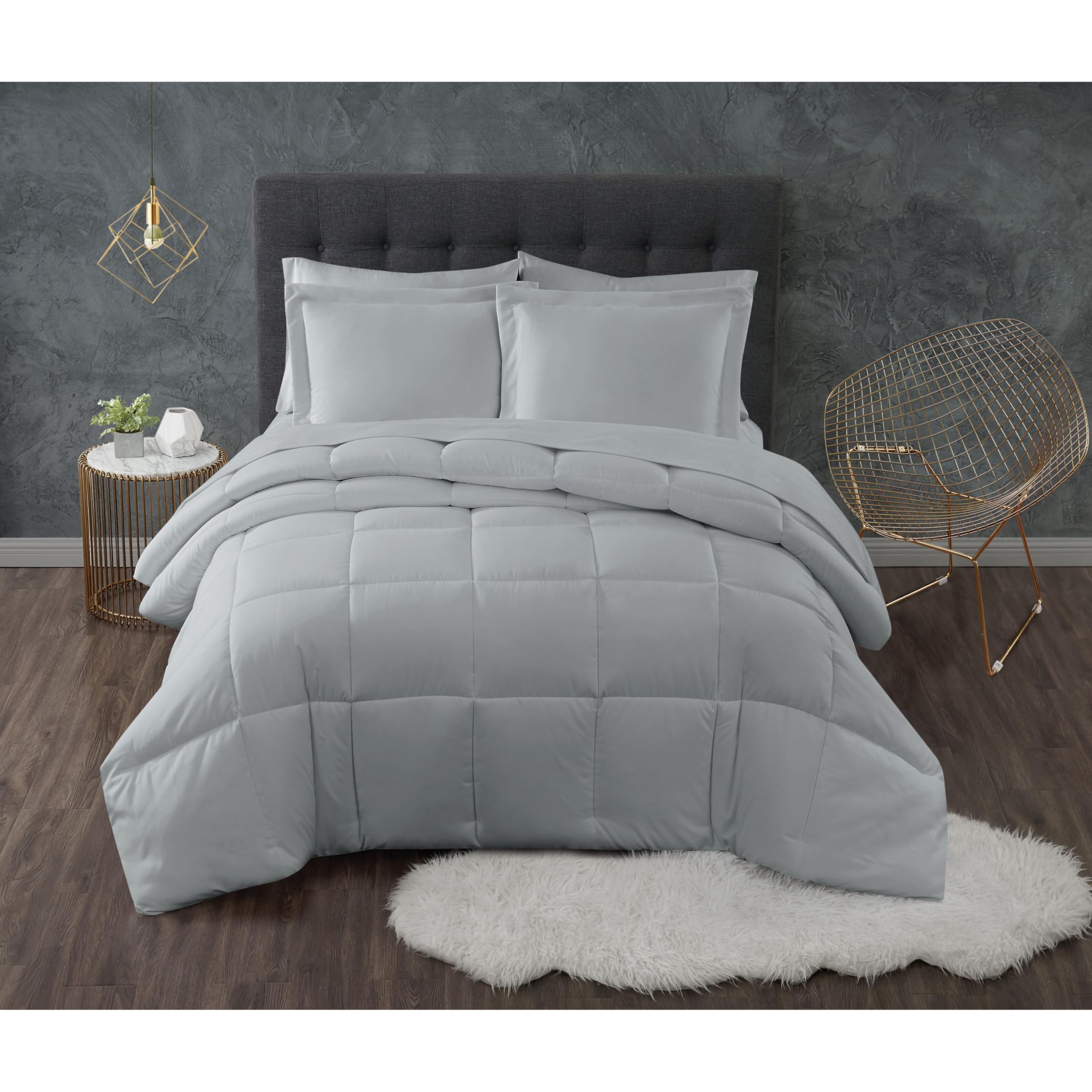 Truly Calm Comforter Sets Grey Polyester 3-Piece Full/Queen Comforter Set, Solid Color for Men and Women, Oeko-TEX Certified Con