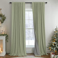Sage Green Boho Blackout Curtains for Bedroom Window 84 Inch Length 2 Panels Set Linen Textured Thermal Insulated Dark Out Room 