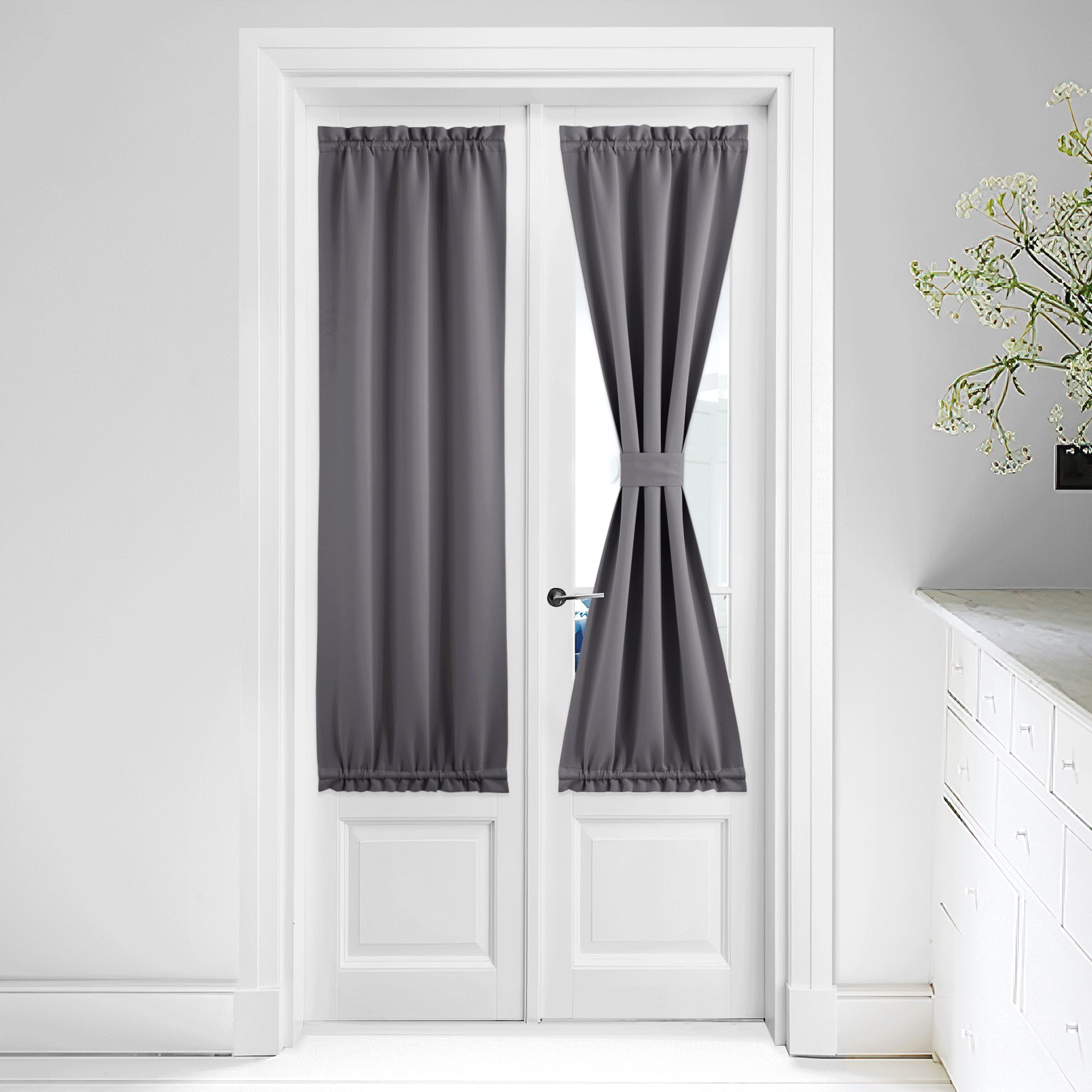 NICETOWN Door Curtain for Door Window - Privacy Room Darkening Thermal Insulated French Door Curtain with Tie Back Elegant Home 