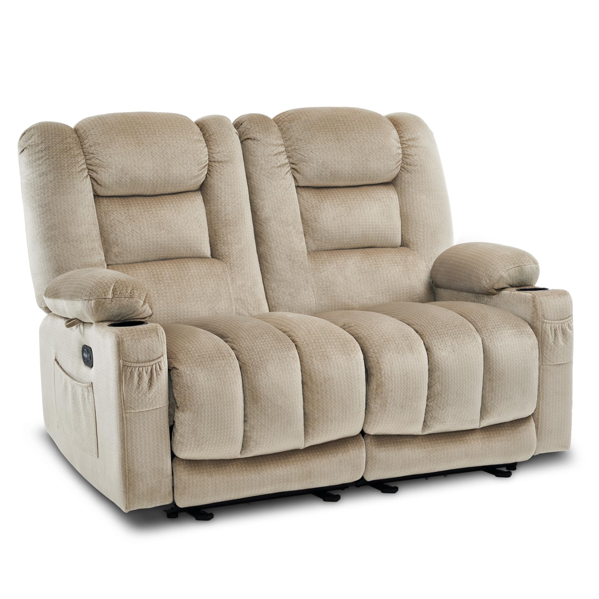MCombo 55.9 Power Loveseat Recliner with Heat and Vibration, Fabric Electric Loveseat Recliner, USB Charge Port, Cup Holders for