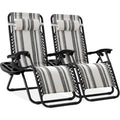 Best Choice Products Set of 2 Adjustable Steel Mesh Zero Gravity Lounge Chair Recliners w/Pillows and Cup Holder Trays - Gray St