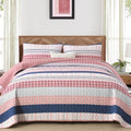 Striped King Size Quilt Set, Pink Boho Bedspread Coverlet Set with 2 Pillowcases, 3 Pieces Soft Lightweight Microfiber Patchwork