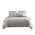 Benjara 10 Piece King Polyester Comforter Set with Jacquard Print, Gray