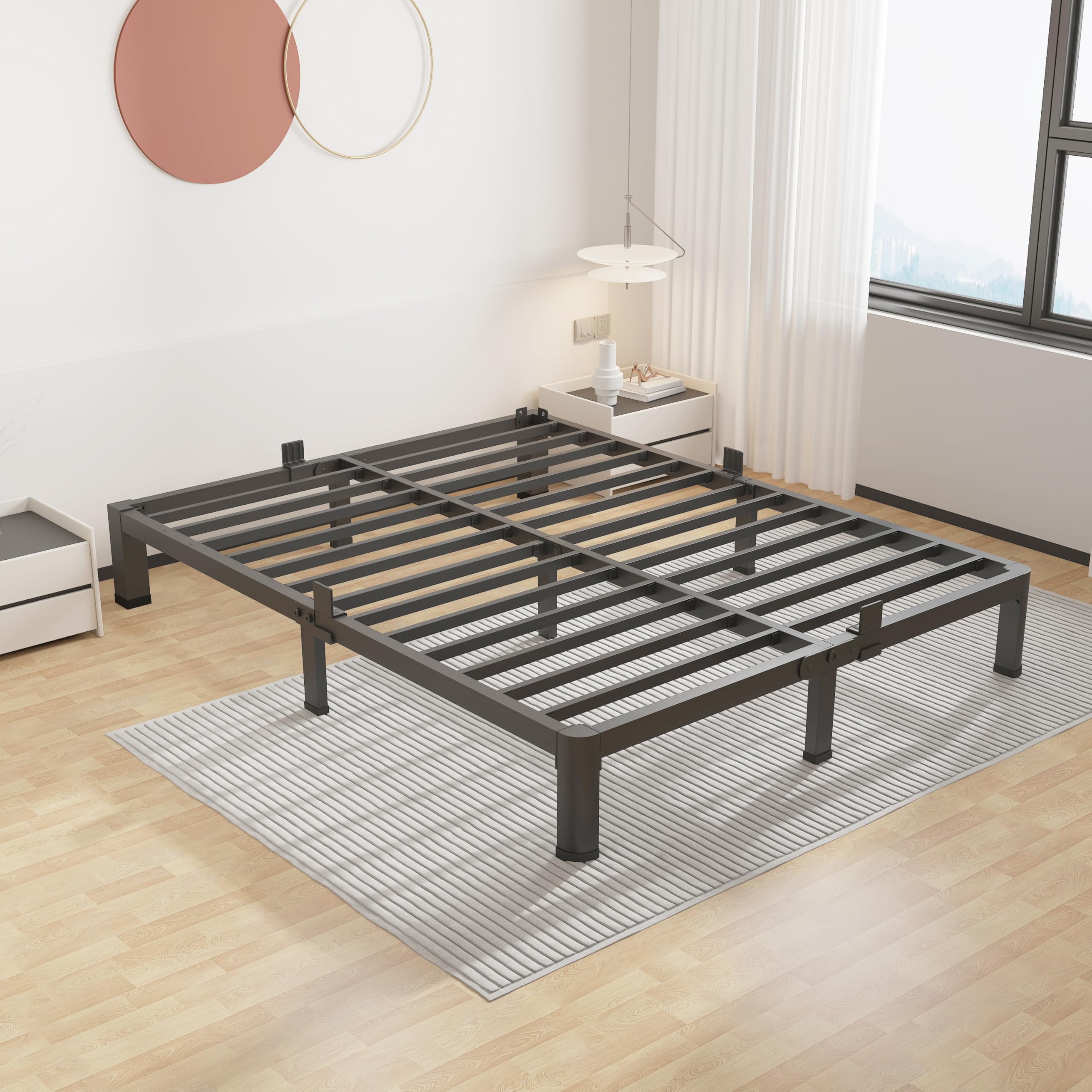 ROIL 7 inch King Size Bed Frame Metal Platform No Box Spring Needed with Round Corner Legs Mattress Stoppers Retainers 3500LBS H