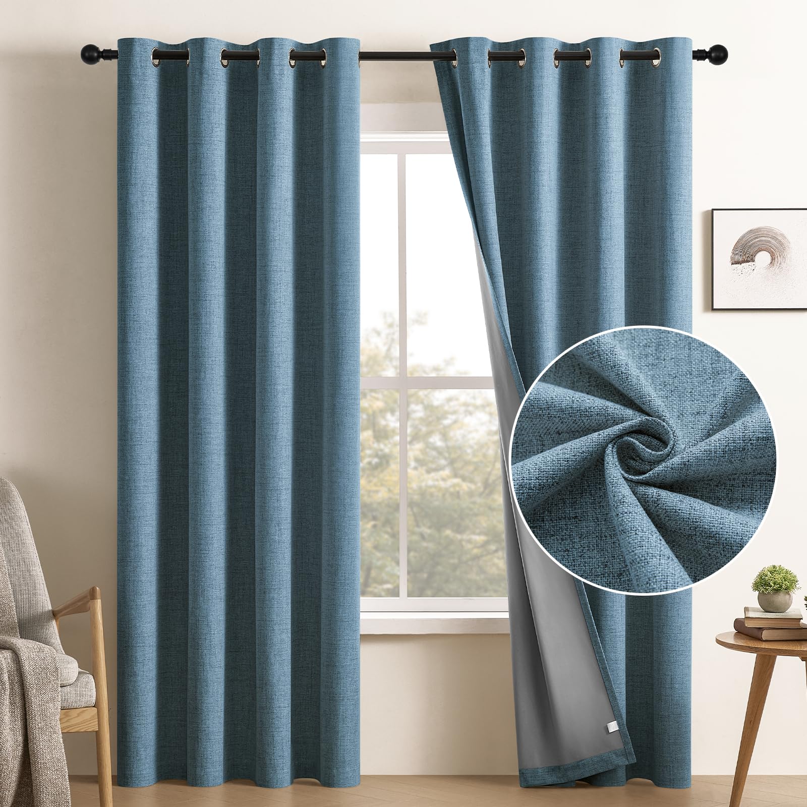 CUCRAF 100% Total Blackout Curtains 63 Length for Window Treatment, Faux Linen Thermal Insulated Grommet Drapes for Bedroom/Livi