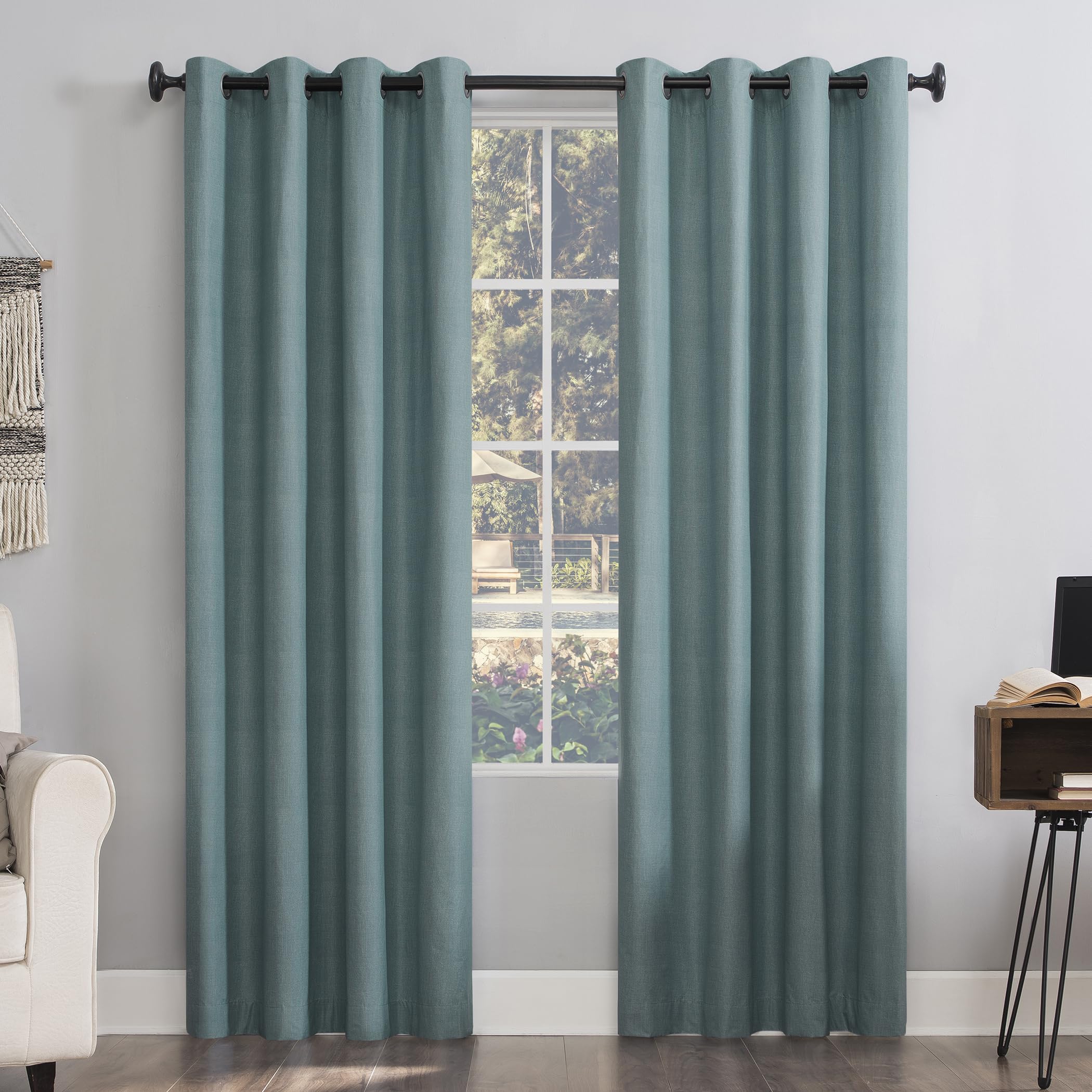 Sun Zero Columbia 2-Pack Thermal Energy Saving 100% Blackout Grommet Curtain Panel Pair, 50 x 95, Misty Blue