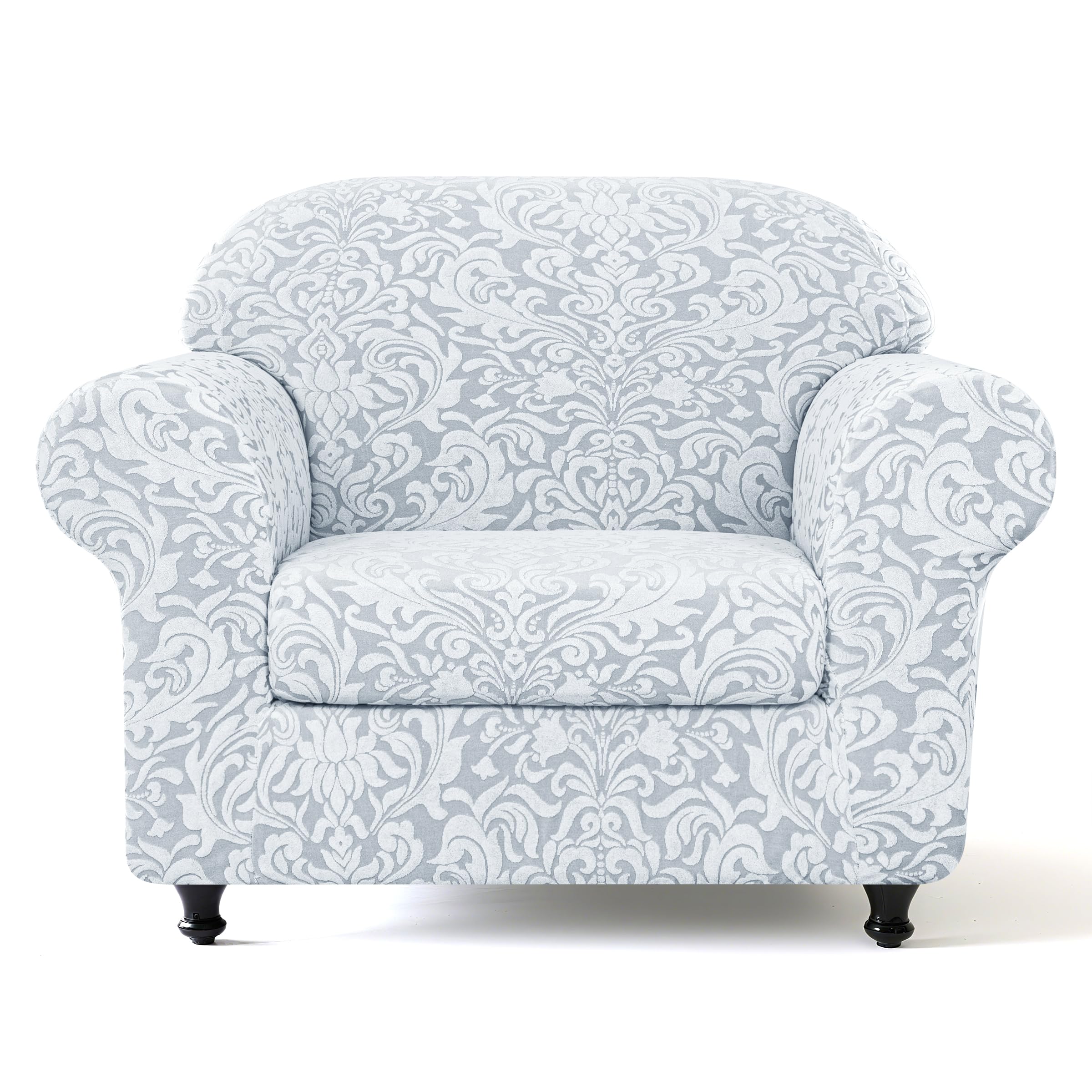 SUBRTEX 2 Piece Armchair Cover Couch Covers 1 Cushion, Jacquard Damask Chair Slipcover with Arms, Stretch Sofa Slipcover, Non Sl