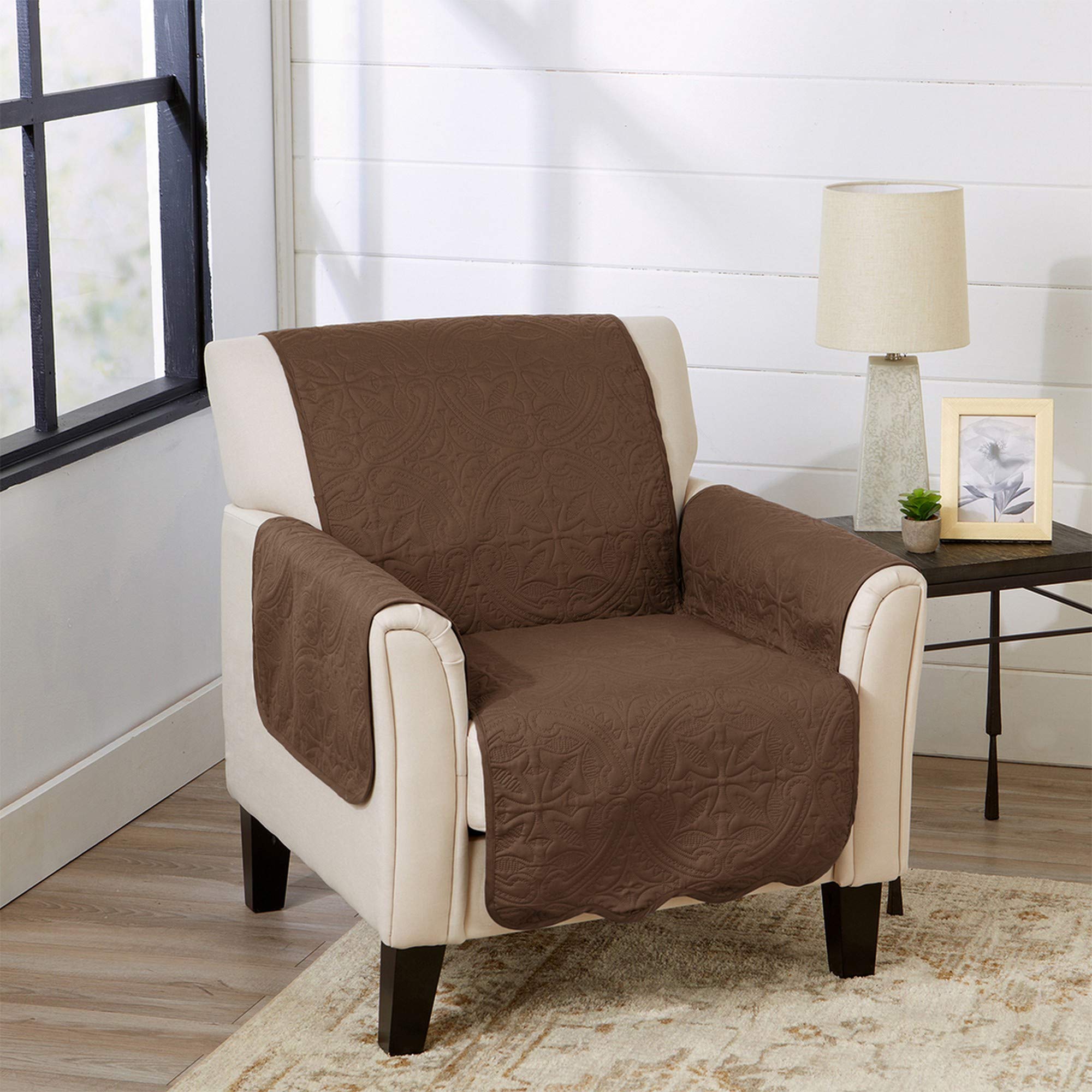 Great Bay Home Medallion Stitched Solid Furniture Protector Stain Resistant Durable Furniture Protector Elenor Collection (Chair