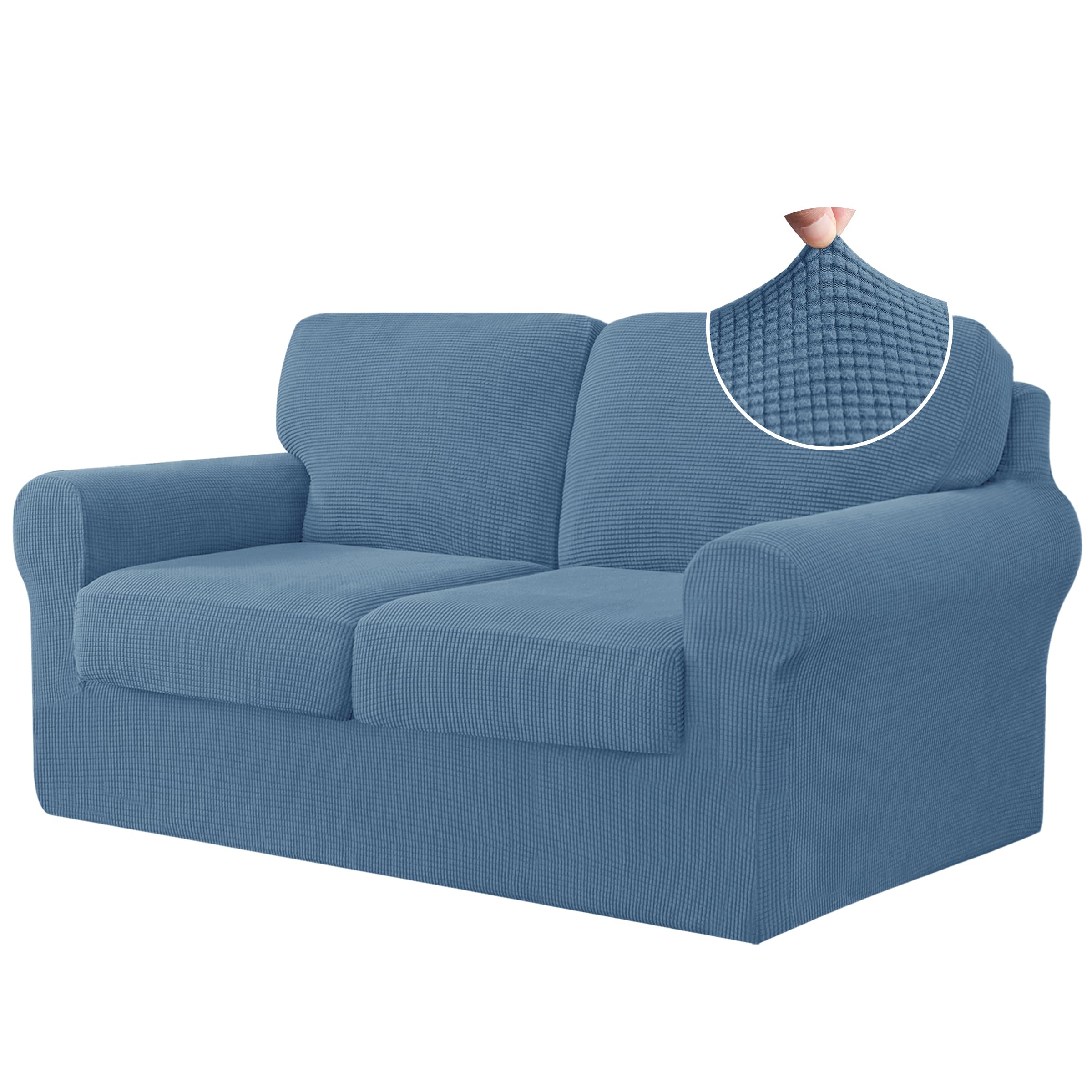 CHUN YI 5 Piece Loveseat Covers, Stretch Couch Covers for 2 Cushion Couch with Separate Backrest and Cushion Covers, Anti-Slip W