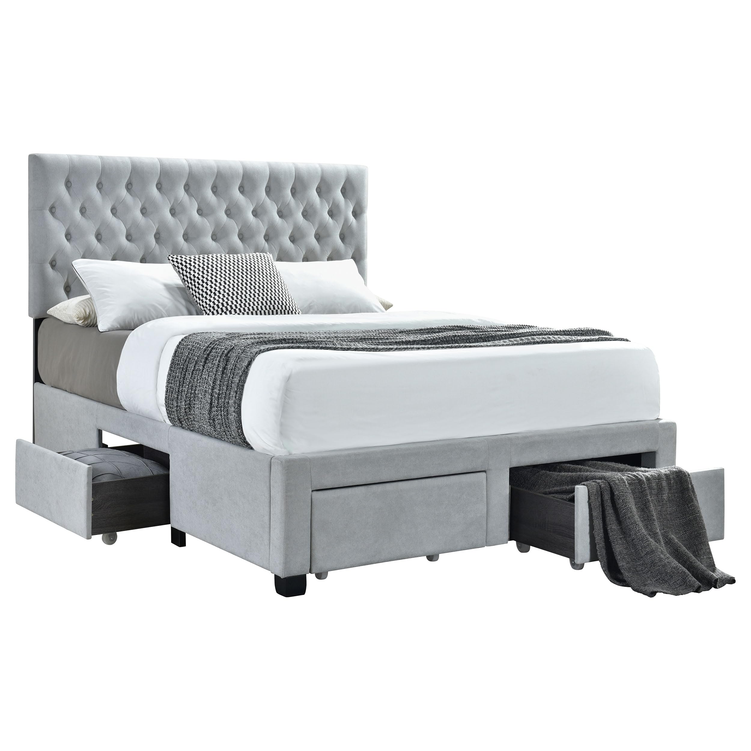 Coaster Home Furnishings - Soledad - Wood - Upholstered Storage Panel Bed with 4 Drawers, Rollers, Tufted Headboard and Modern C