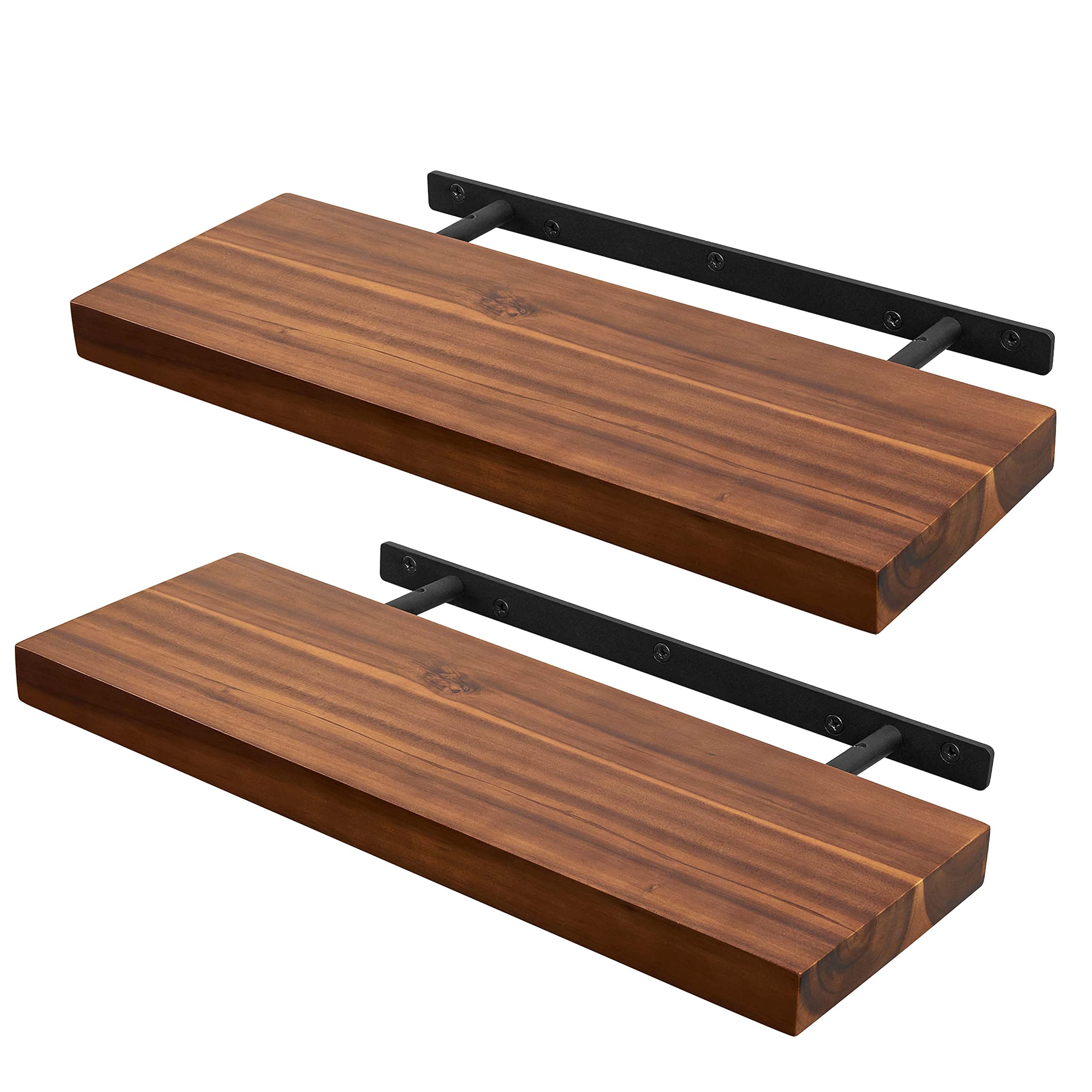 BATODA Set of 2 17 Acacia Wood Floating Shelves Wall Mounted - Rustic Farmhouse Wooden Wall Storage Shelf for Bedroom, Kitchen, 